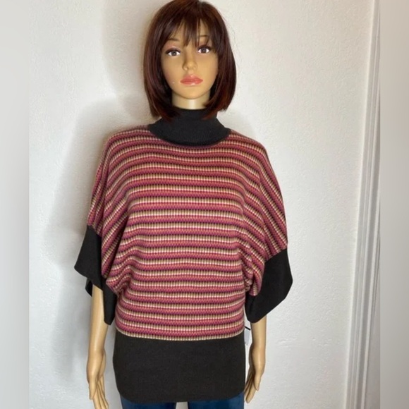 Trina Turk Camel Turtleneck Sweater Striped Multicolor 100% Merino Wool Women’s - Picture 7 of 9